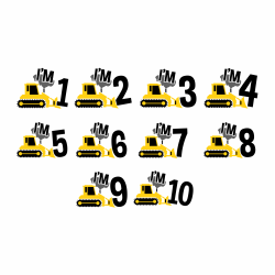 Set 2 Stickere Aniversare Copii –  Utilaje Constructii, Buldozer si Macara, I'm 1-10