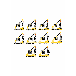 Set 2 Stickere Aniversare Copii –  Utilaje Constructii, Buldozer si Macara, I'm 1-10