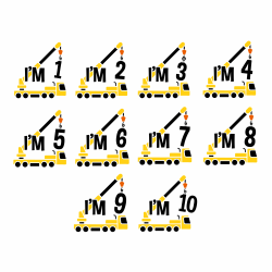 Set 2 Stickere Aniversare Copii –  Utilaje Constructii, Buldozer si Macara, I'm 1-10