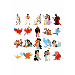 Set 20 Stickere Decorative – Aladdin si Prietenii, Diverse Modele, Multicolor, STK-S- 20 buc