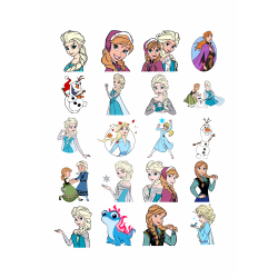 Set 20 Stickere Decorative – Frozen, Elsa, Anna, Olaf si Personaje, Diverse Modele, Multicolor, STK-S